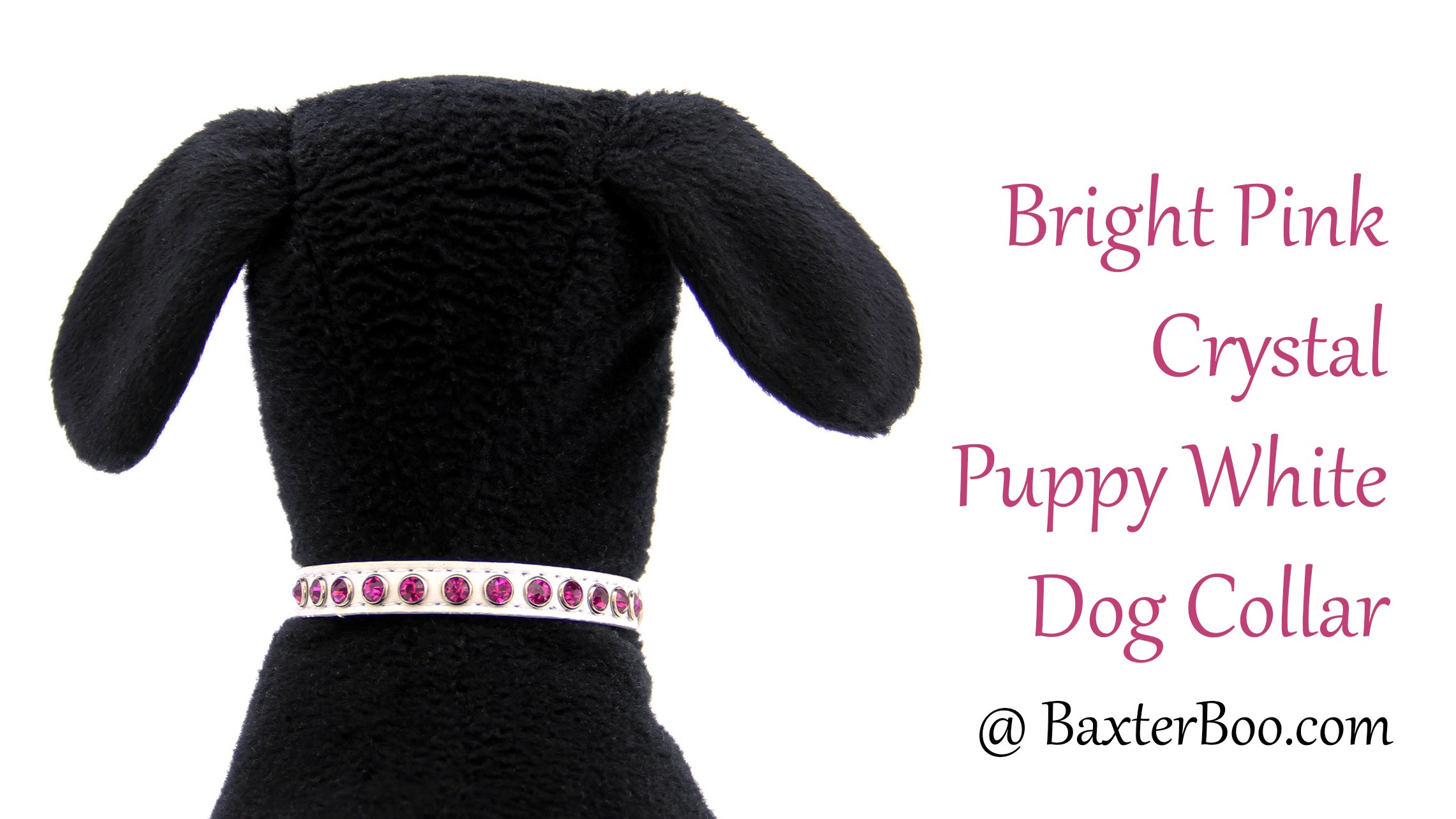 Bright Pink Crystal Puppy White Dog Collar