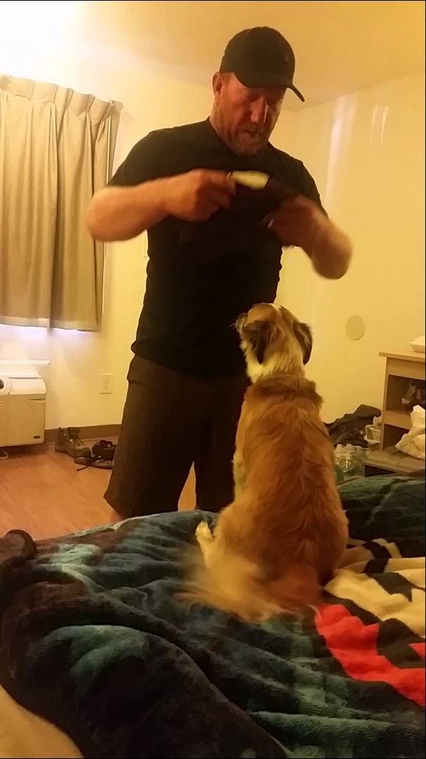 Dog loves his clothes!!