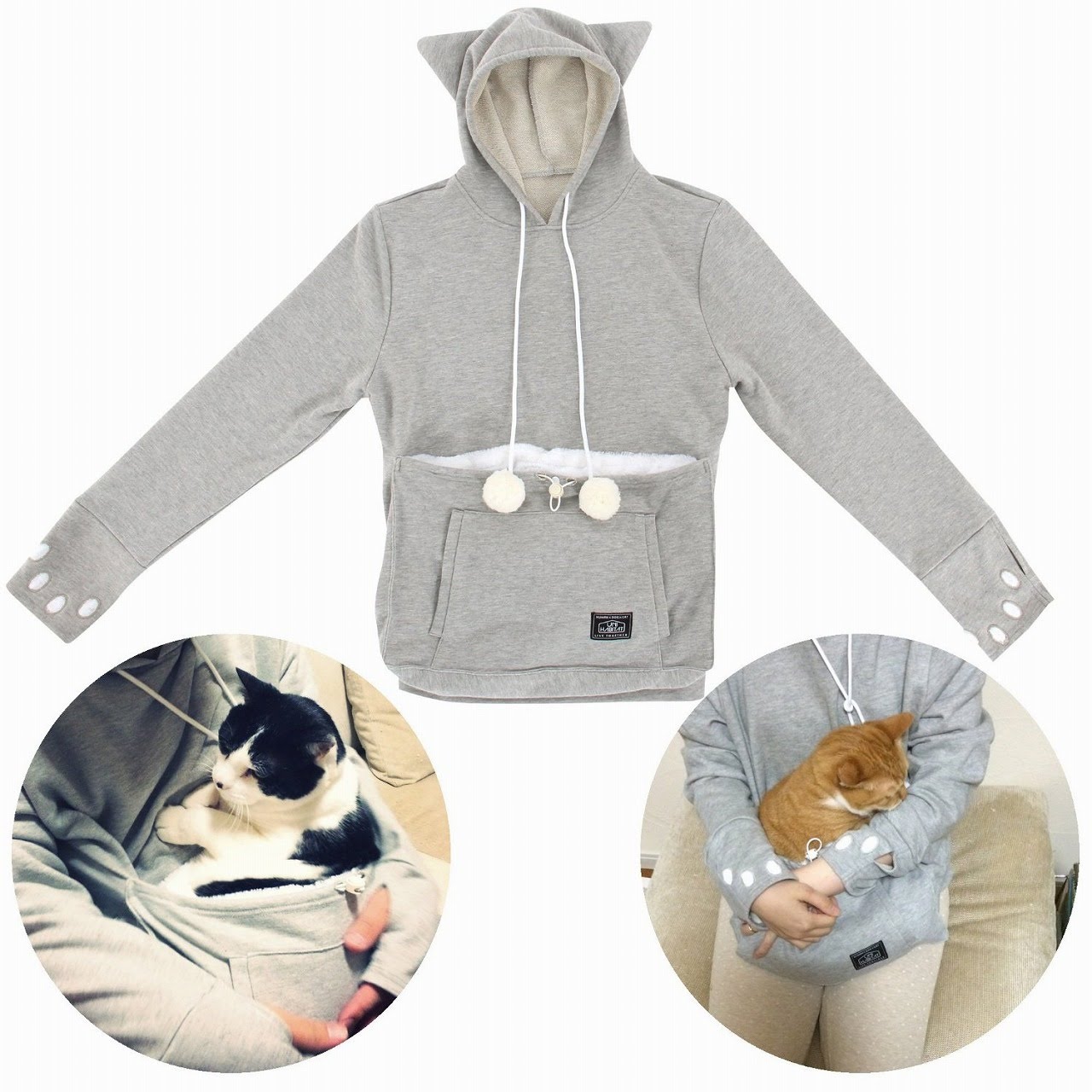 Mewgaroo Hoodie Pet Pouch Sweatshirt (White) – Cat, dog cuddle pocket clothing 88797