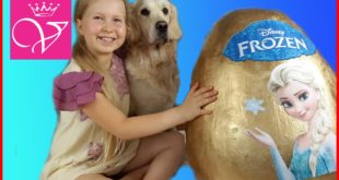 Frozen Giant Surprise Egg And 20 Small Surprise Eggs From Frozen Opening With Golden Retriever