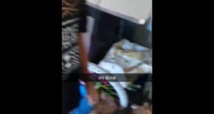 Girl eating dog food