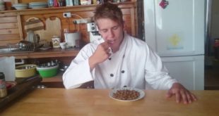 Chef eats dog food (gross)